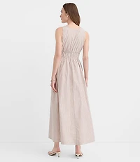 Petite Striped Bow Poplin Midi Pocket Dress