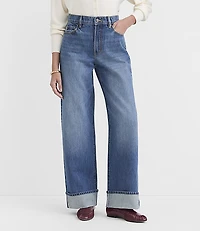 Rivete Selvedge Cuffed High Rise Wide Leg Jeans Medium Stone Wash