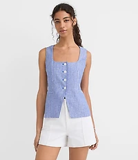 Striped Linen Cotton Cutaway Pocket Vest