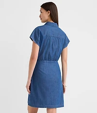 Petite Chambray Wrap Mini Shirtdress