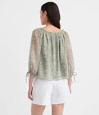 Petite Floral Tie Cuff Off The Shoulder Blouse