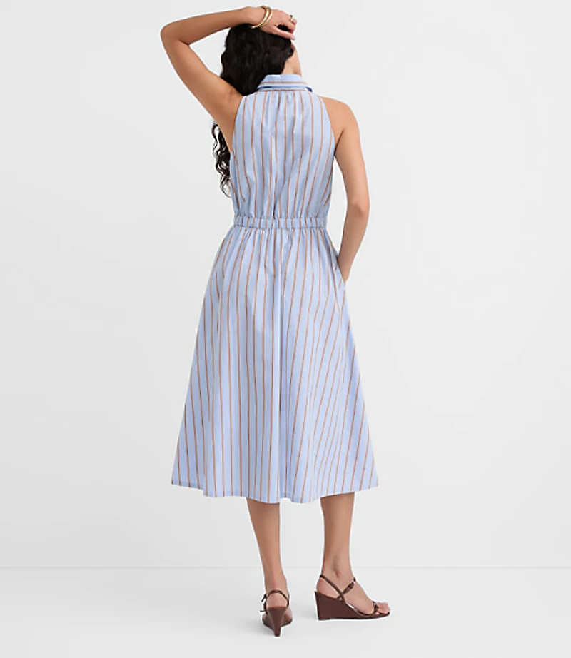 Striped Halter Midi Pocket Shirtdress
