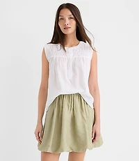 Petite Pleated Yoke Mixed Media Shell