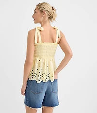 Petite Floral Eyelet Tie Strap Smocked Peplum Cami