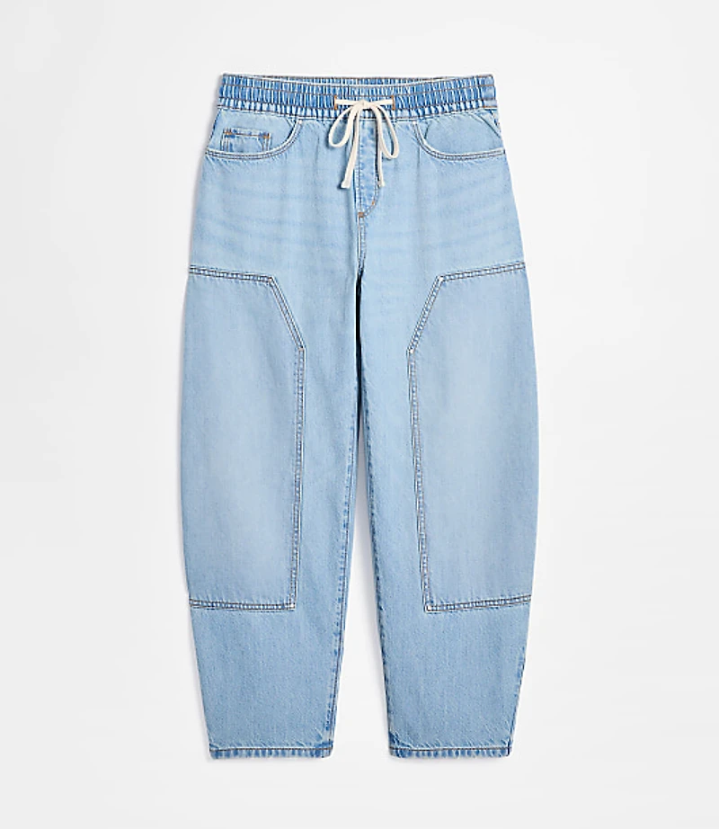 Rivete Curvy Utility High Rise Pull On Jeans Light Wash Indigo
