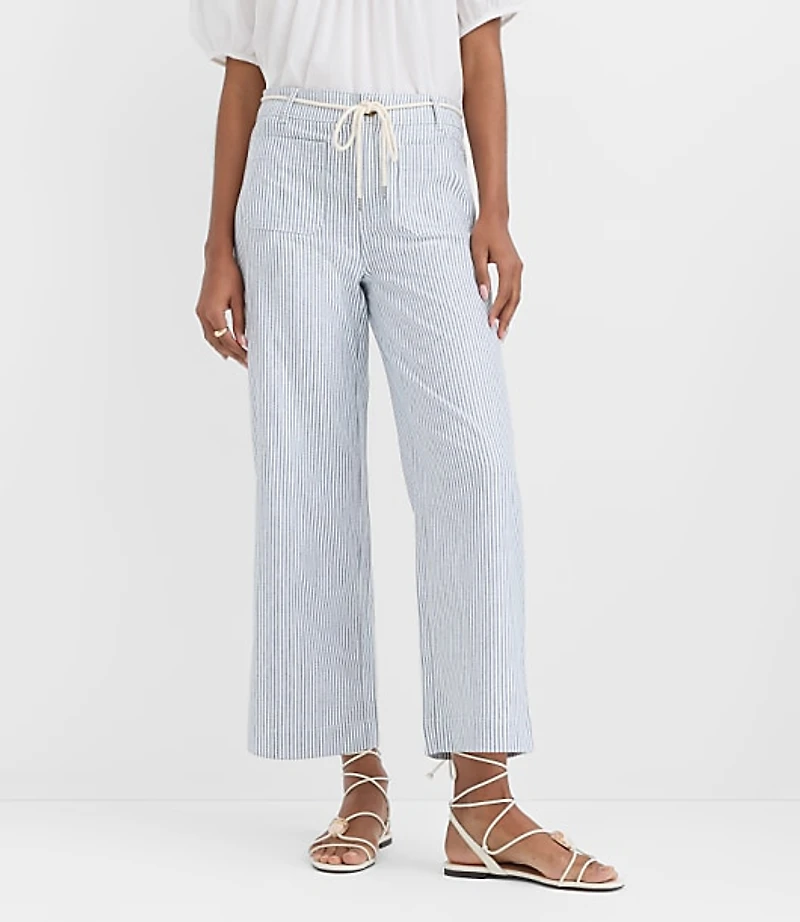 Belted Palmer Wide Leg Crop Pants Striped Twill