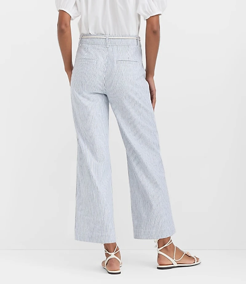 Belted Palmer Wide Leg Crop Pants Striped Twill
