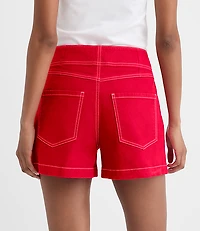 Rivete Petite Curvy Double Shank High Rise Denim Shorts Maple Cherry