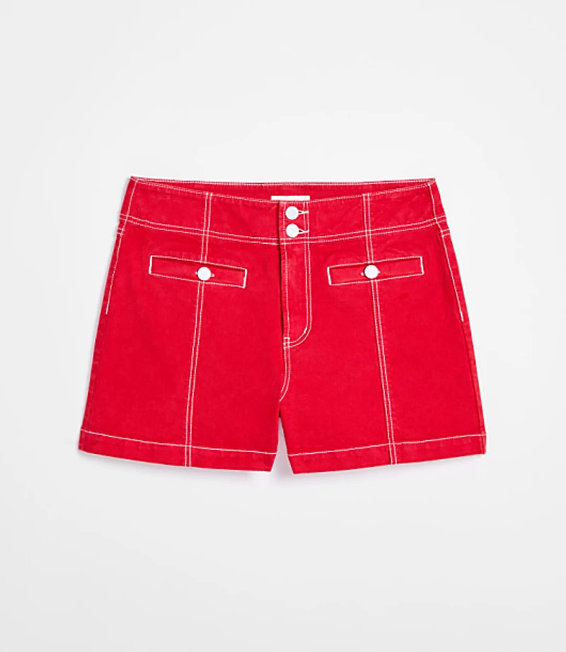 Rivete Petite Curvy Double Shank High Rise Denim Shorts Maple Cherry