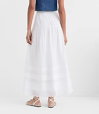 Petite Scalloped Eyelet Pintucked Maxi Skirt
