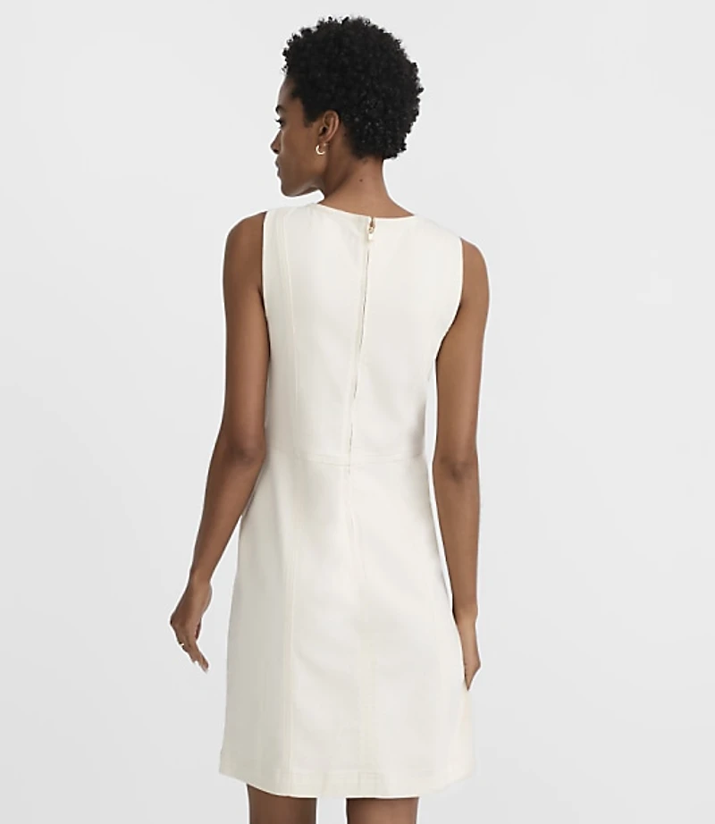 Seamed Denim Mini Pocket Dress Ecru