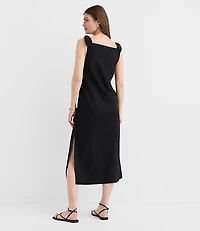 Petite Linen Cotton Tie Boatneck Midi Dress