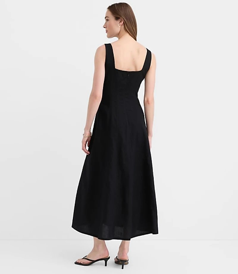 Petite Linen Cotton Seamed Midi Pocket Dress
