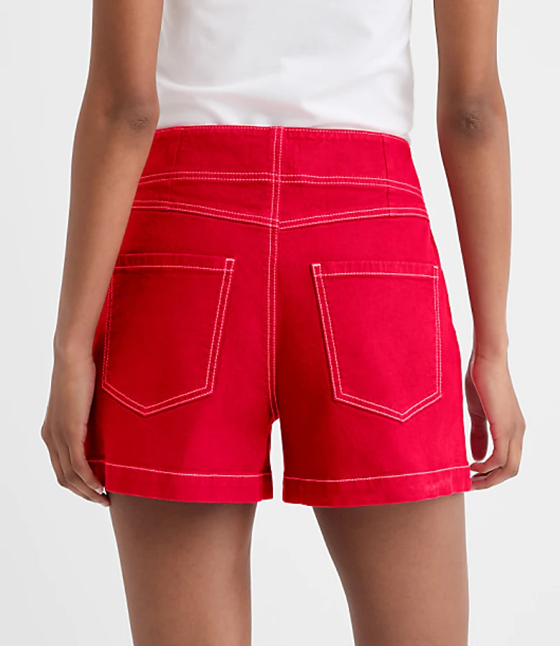 Rivete Petite Double Shank High Rise Denim Shorts in Maple Cherry