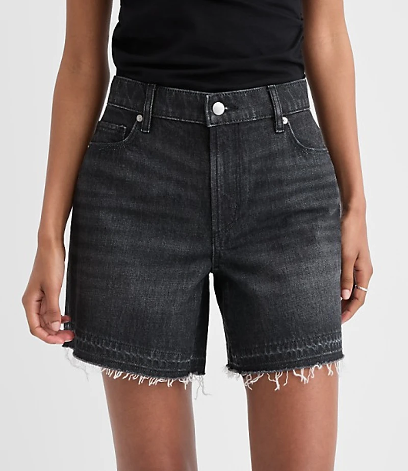 Rivete Unpicked Boyfriend Shorts Noir Wash