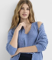 Pointelle Puff Sleeve Cardigan