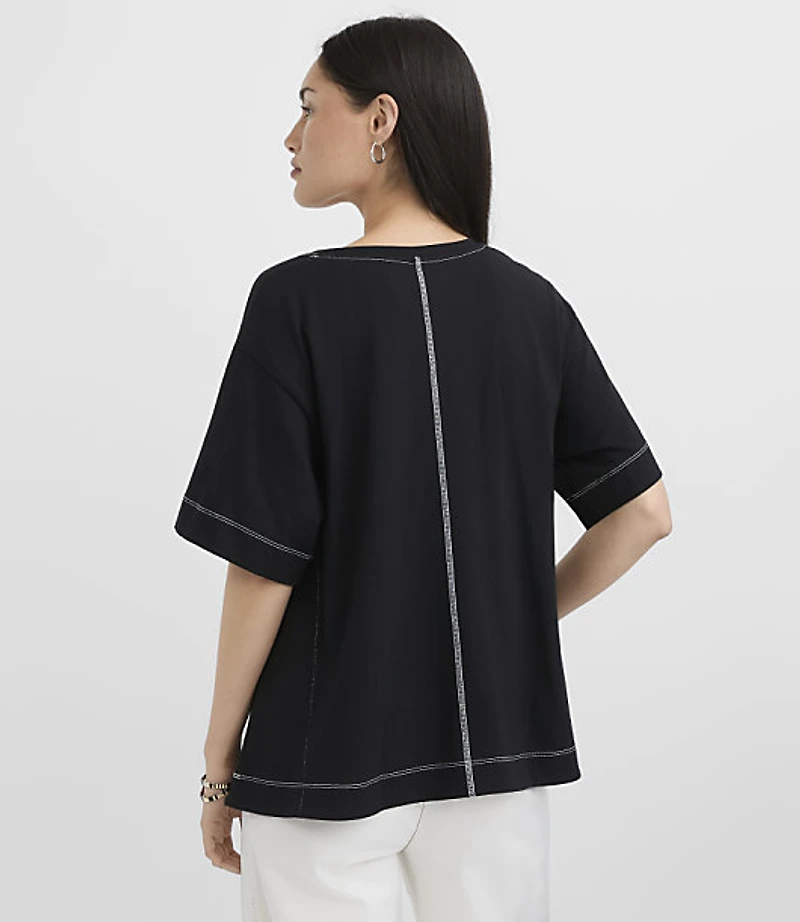 Topstitched Jersey Abbreviated Tee