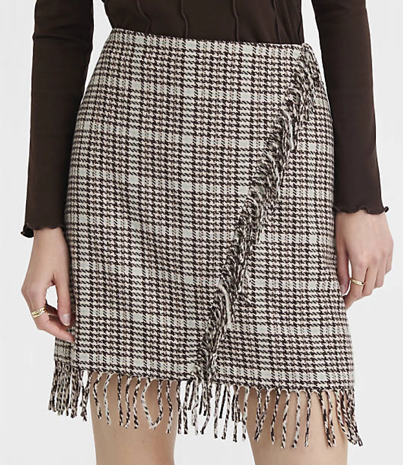 Tall Plaid Fringe Mini Wrap Skirt