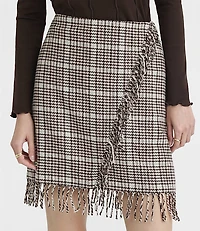 Tall Plaid Fringe Mini Wrap Skirt