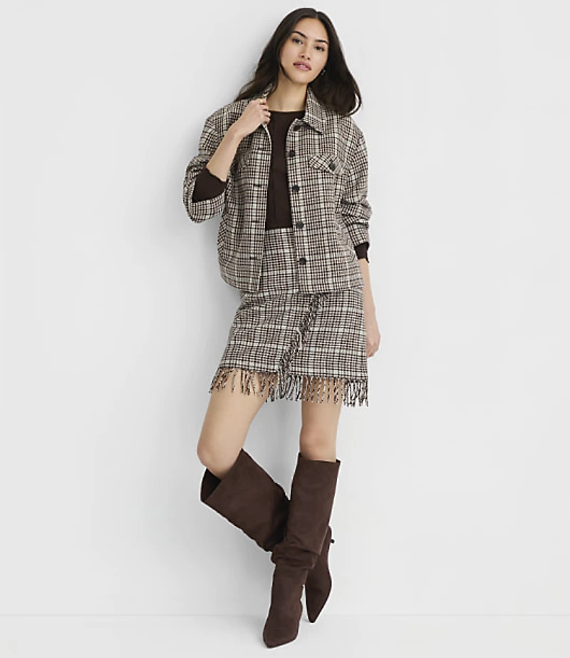 Tall Plaid Fringe Mini Wrap Skirt