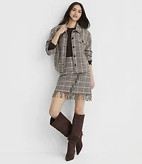 Tall Plaid Fringe Mini Wrap Skirt