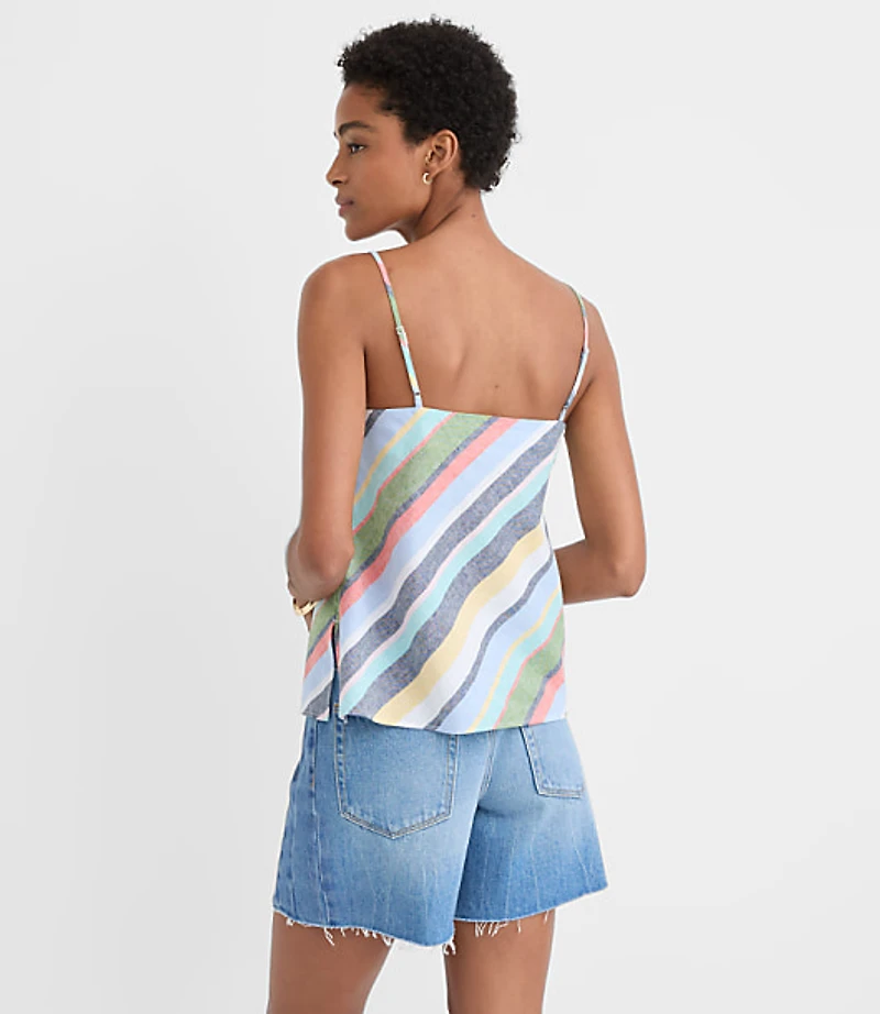 Petite Striped Linen Cotton Square Neck Cami