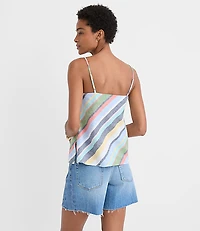 Petite Striped Linen Cotton Square Neck Cami