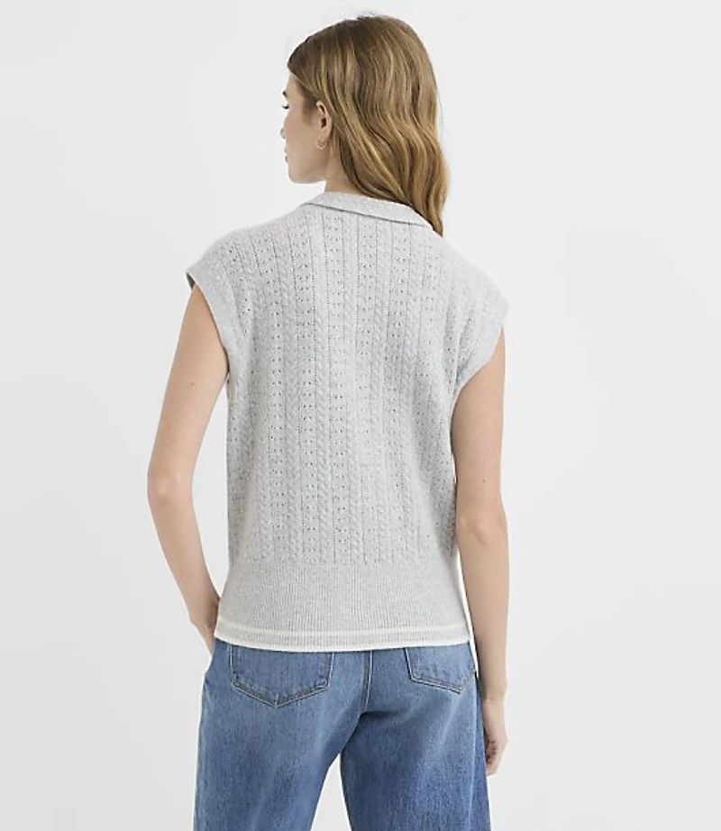 Heathered Pointelle Scarf Sweater
