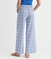Petite Pull On Wide Leg Pants Mosaic Linen Cotton