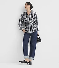 Plaid Poplin Pleated Waist Shirt