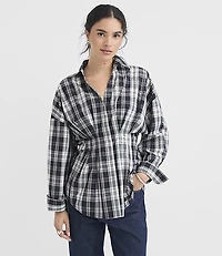 Plaid Poplin Pleated Waist Shirt