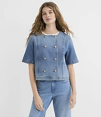 Short Sleeve Denim Jacket Bright Mid Indigo Wash