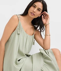Petite LOFT Beach Tie Strap Linen Cotton Maxi Dress