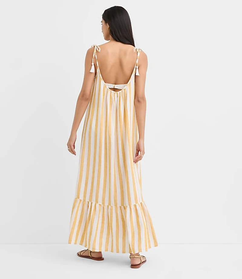 Petite LOFT Beach Striped Tie Strap Linen Cotton Maxi Dress