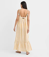 Petite LOFT Beach Striped Tie Strap Linen Cotton Maxi Dress