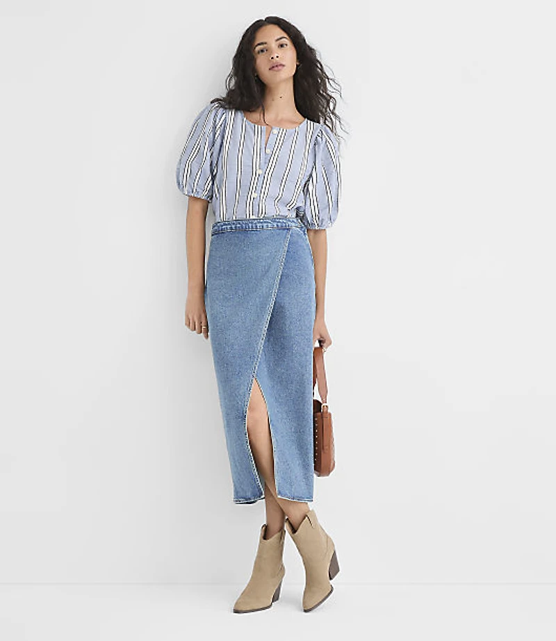 Striped Button Puff Sleeve Top