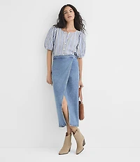 Striped Button Puff Sleeve Top