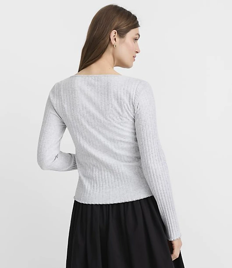 Heathered Ruffle Ribbed Cardigan