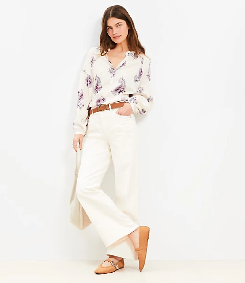 Paisley Draped Sleeve Henley Blouse