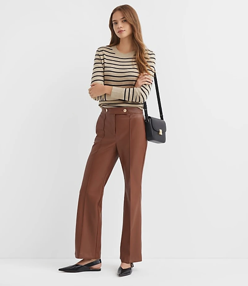 Pintucked Flare Pants Faux Leather