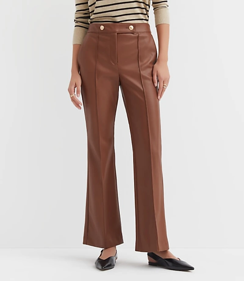 Pintucked Flare Pants Faux Leather