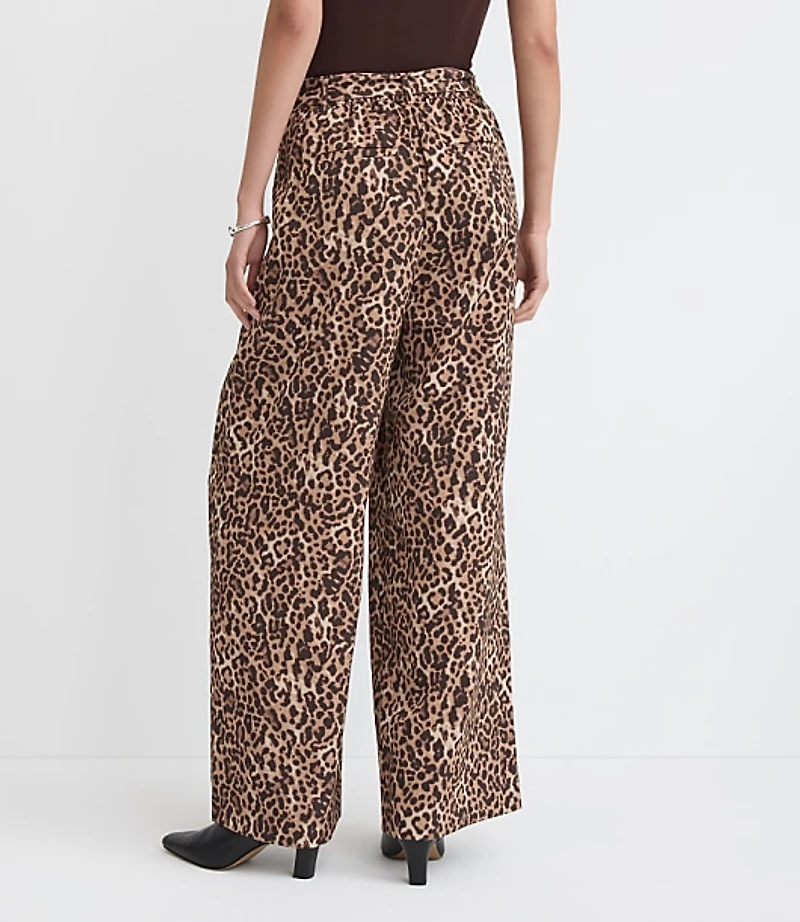 Belted Fluid Pull On Wide Leg Pants Leopard Print