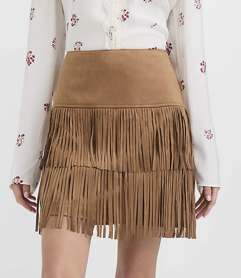 Fringe Faux Suede Mini Skirt