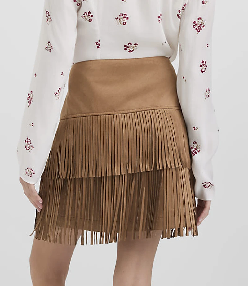Fringe Faux Suede Mini Skirt