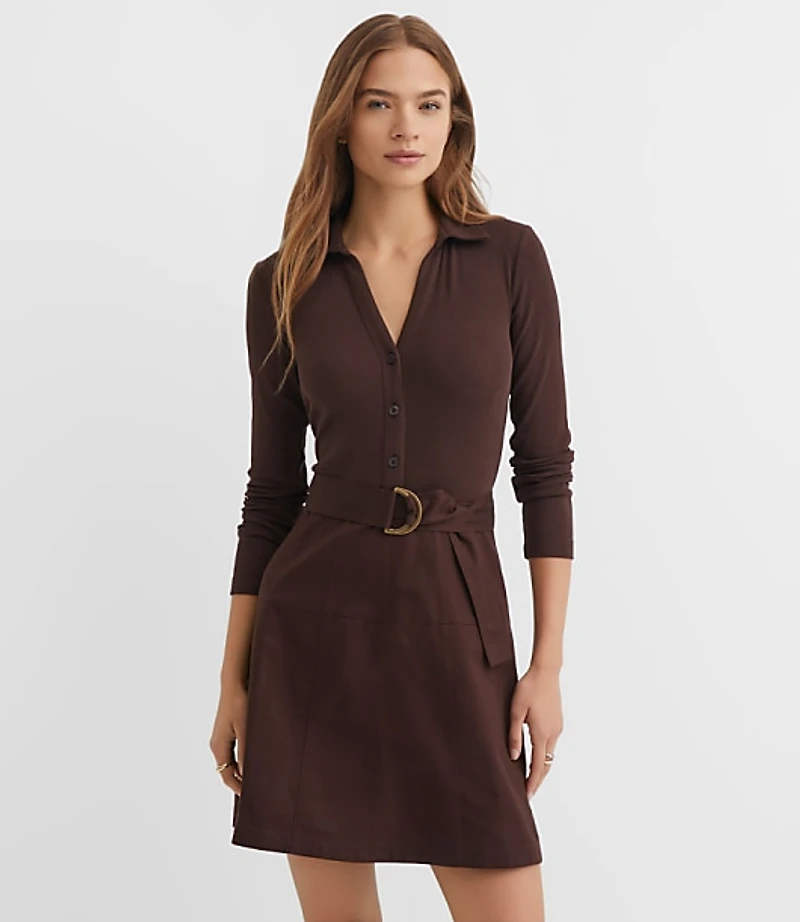 Belted Mixed Media Flare Dress