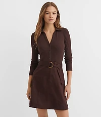 Belted Mixed Media Flare Dress