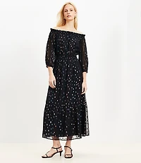 Shimmer Clip Balloon Sleeve Off The Shoulder Midi Dress