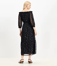 Shimmer Clip Balloon Sleeve Off The Shoulder Midi Dress