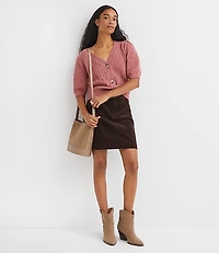 Flecked Stitchy Puff Sleeve Cardigan