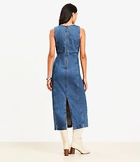 Petite Seamed Denim Midi Dress Classic Mid Wash
